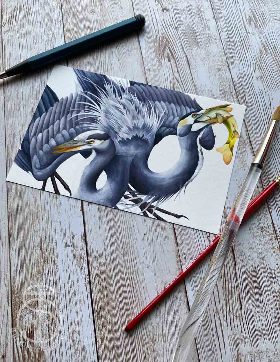 Double Headed Heron Art Print