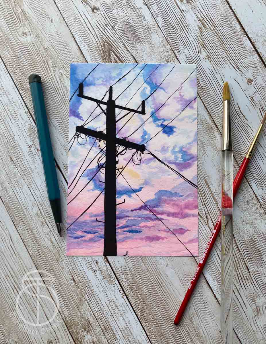 Pink Sky Landlines Art Print