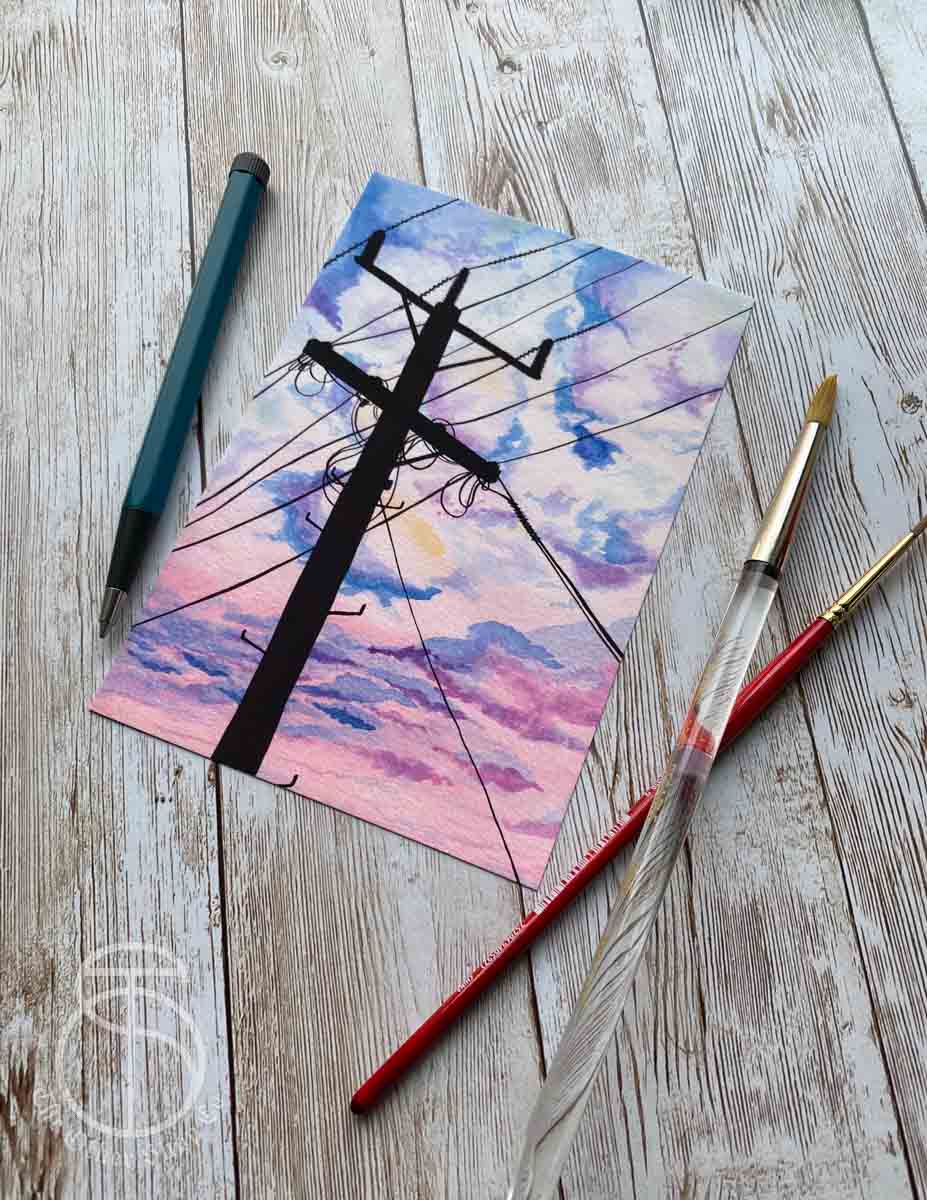 Pink Sky Landlines Art Print