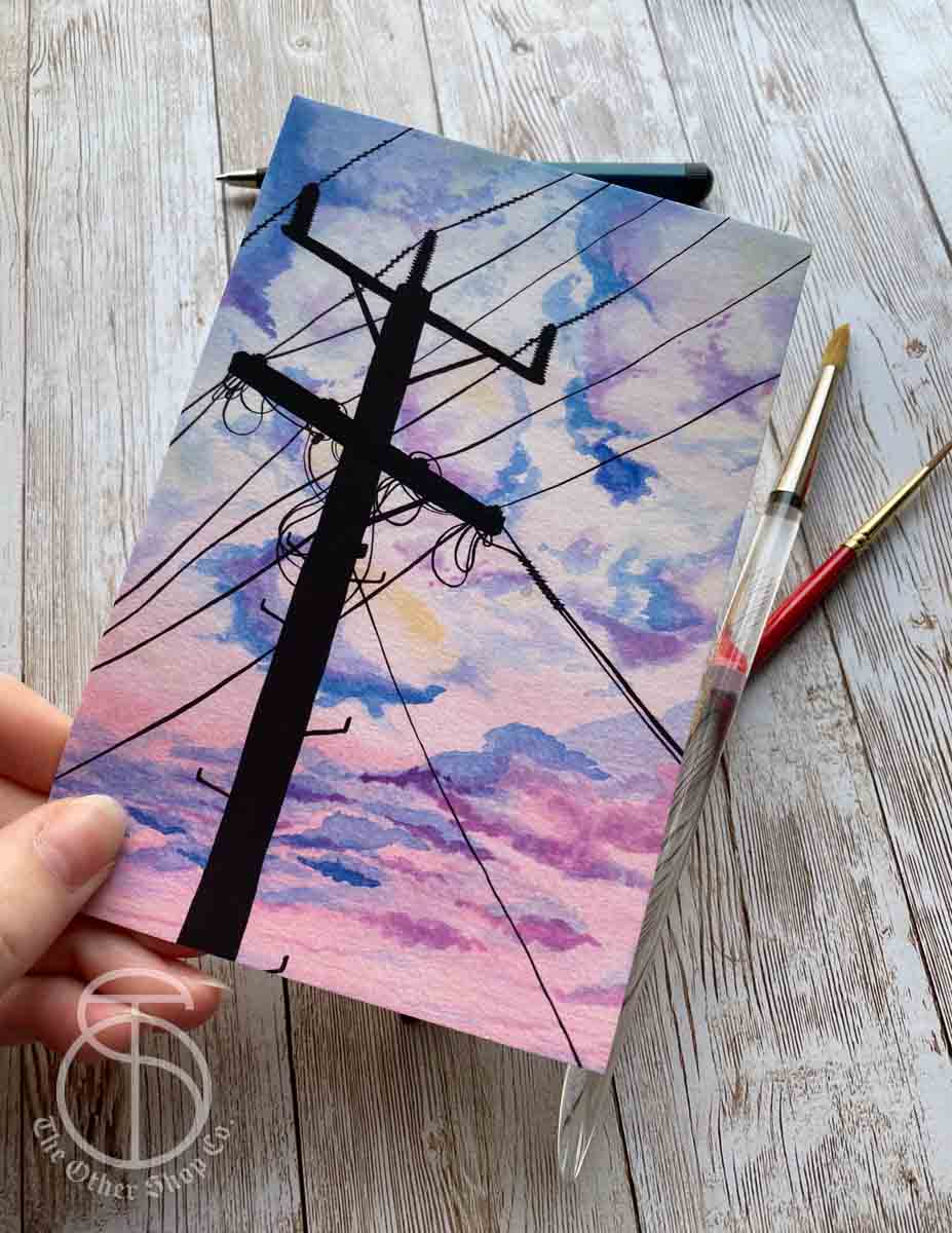 Pink Sky Landlines Art Print