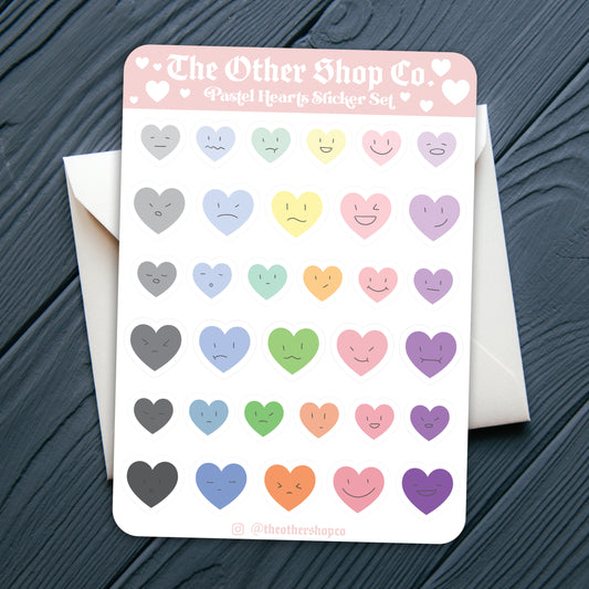 Smiley Face Pastel Hearts Sticker Sheet