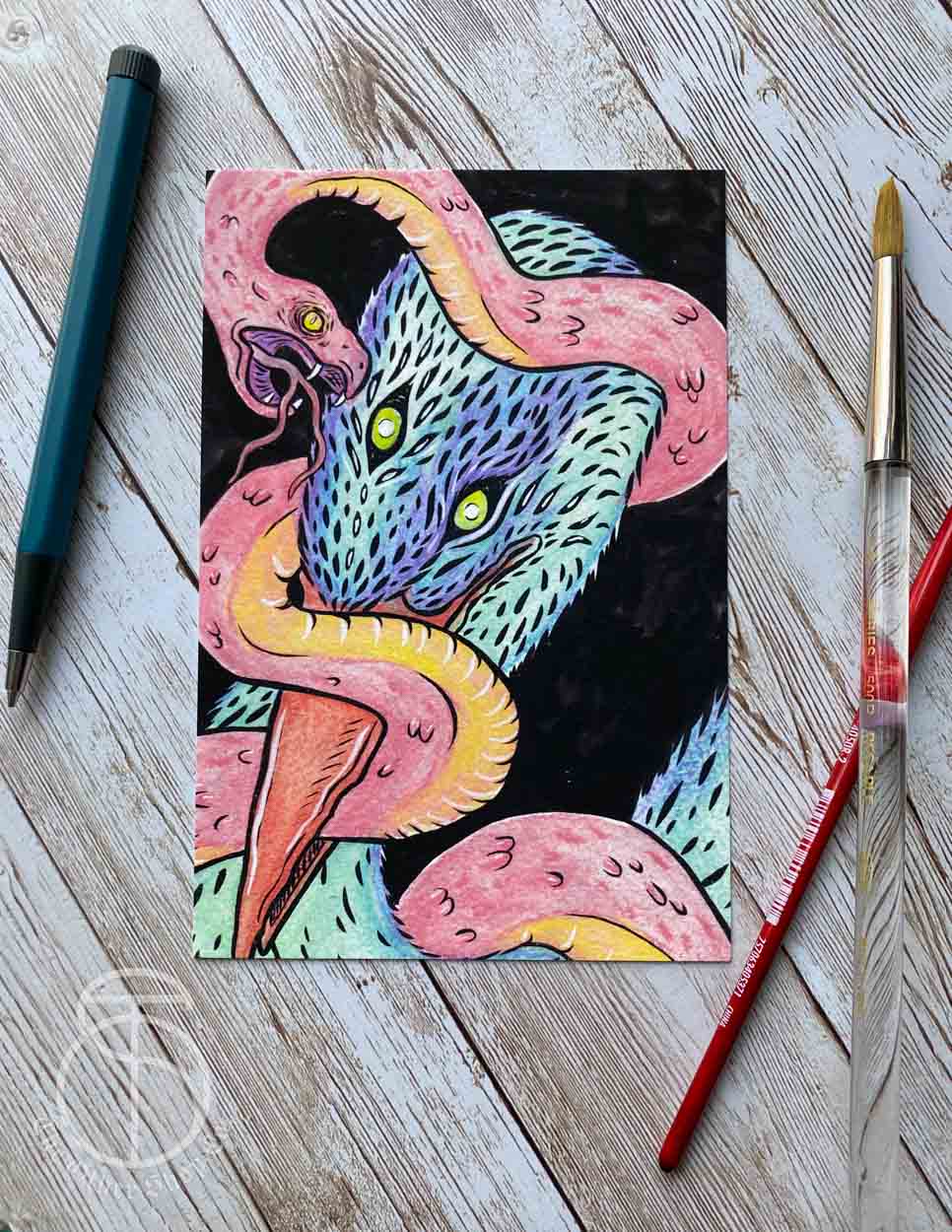 Pink Snake Attack Art Print